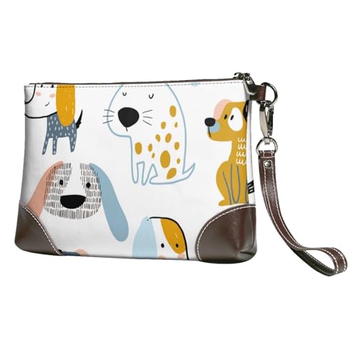 EgoMed Süße Hunde,Handgelenktaschen PU-Leder Clutch Damen Reißverschluss Geldbörse Brieftasche Handtasche mit Handschlaufe von EgoMed
