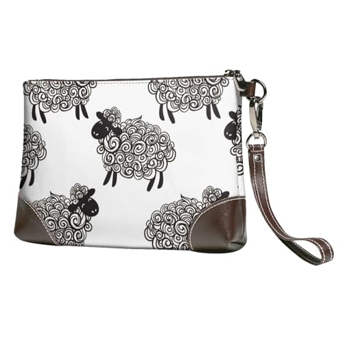 EgoMed Süße Schafe,Handgelenktaschen PU-Leder Clutch Damen Reißverschluss Geldbörse Brieftasche Handtasche mit Handschlaufe von EgoMed