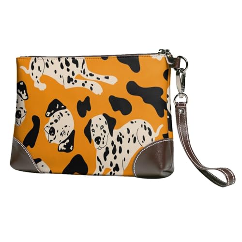 EgoMed Süßer Dalmatiner Hund,Handgelenktaschen PU-Leder Clutch Damen Reißverschluss Geldbörse Brieftasche Handtasche mit Handschlaufe von EgoMed