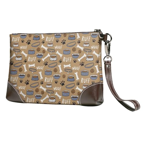 EgoMed Süßer Hundeknochen,Handgelenktaschen PU-Leder Clutch Damen Reißverschluss Geldbörse Brieftasche Handtasche mit Handschlaufe von EgoMed