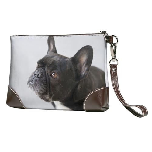 EgoMed Süßes Haustier, süßer schwarzer französischer Bulldoggenwelpe,Handgelenktaschen PU-Leder Clutch Damen Reißverschluss Geldbörse Brieftasche Handtasche mit Handschlaufe von EgoMed