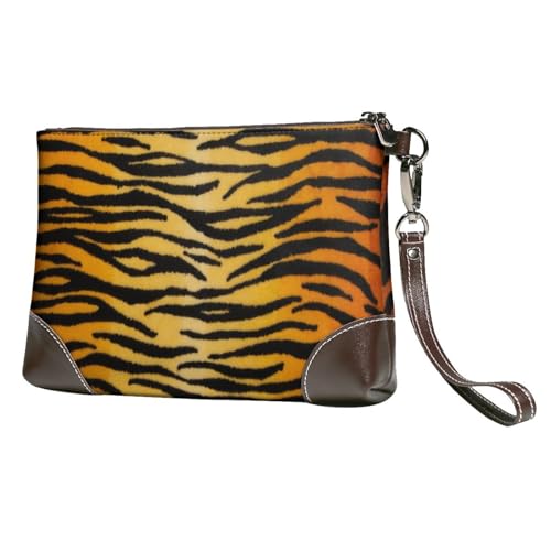 EgoMed Tierdruck Tiger Schwarz Gold,Handgelenktaschen PU-Leder Clutch Damen Reißverschluss Geldbörse Brieftasche Handtasche mit Handschlaufe von EgoMed