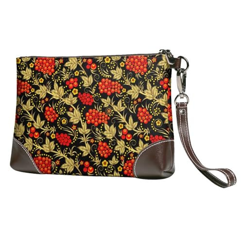 EgoMed Traditionelles Russisches Chochloma,Handgelenktaschen PU-Leder Clutch Damen Reißverschluss Geldbörse Brieftasche Handtasche mit Handschlaufe von EgoMed