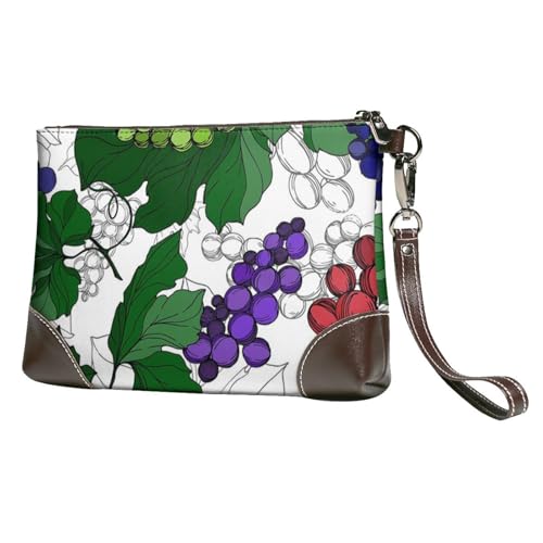 EgoMed Traubenmuster,Handgelenktaschen PU-Leder Clutch Damen Reißverschluss Geldbörse Brieftasche Handtasche mit Handschlaufe von EgoMed