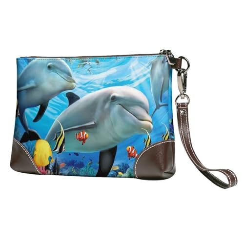 EgoMed Unterwasserdelfin,Handgelenktaschen PU-Leder Clutch Damen Reißverschluss Geldbörse Brieftasche Handtasche mit Handschlaufe von EgoMed