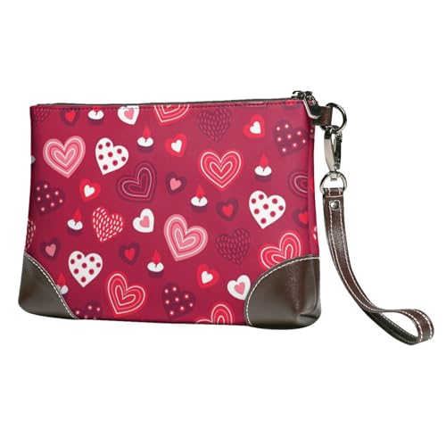 EgoMed Valentinstag-Liebes-Herz-Muster,Handgelenktaschen PU-Leder Clutch Damen Reißverschluss Geldbörse Brieftasche Handtasche mit Handschlaufe von EgoMed
