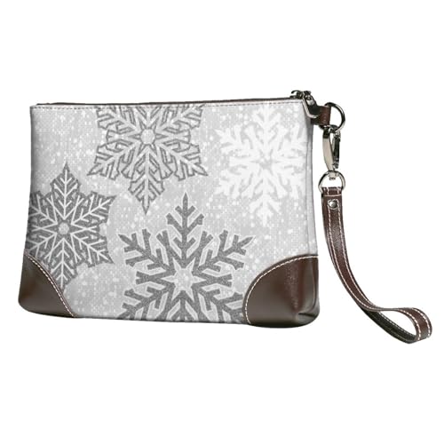 EgoMed Weihnachten Funkelnde silbergraue und weiße Schneeflocken,Handgelenktaschen PU-Leder Clutch Damen Reißverschluss Geldbörse Brieftasche Handtasche mit Handschlaufe von EgoMed