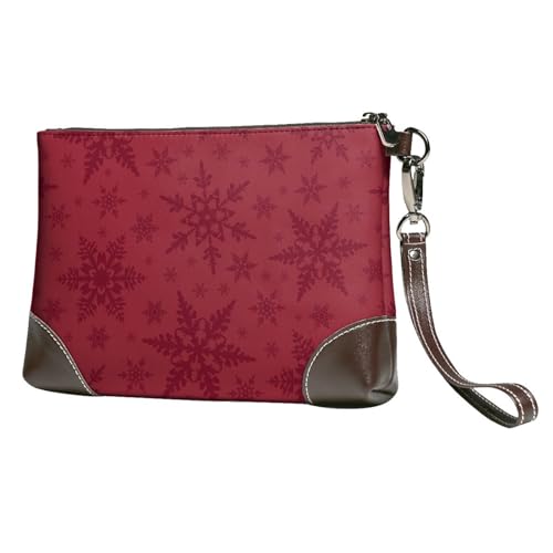 EgoMed Weihnachten Rote Weihnachtsschneeflocke,Handgelenktaschen PU-Leder Clutch Damen Reißverschluss Geldbörse Brieftasche Handtasche mit Handschlaufe von EgoMed