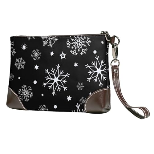 EgoMed Weihnachten Schneeflocke Schwarz Winter,Handgelenktaschen PU-Leder Clutch Damen Reißverschluss Geldbörse Brieftasche Handtasche mit Handschlaufe von EgoMed