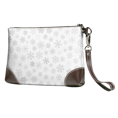 EgoMed Weihnachten Schneeflocken Winter Schneeflocke,Handgelenktaschen PU-Leder Clutch Damen Reißverschluss Geldbörse Brieftasche Handtasche mit Handschlaufe von EgoMed