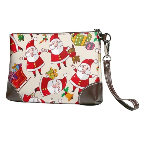 EgoMed Weihnachten Weihnachtsmann Xmas,Handgelenktaschen PU-Leder Clutch Damen Reißverschluss Geldbörse Brieftasche Handtasche mit Handschlaufe von EgoMed