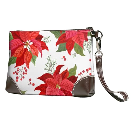 EgoMed Weihnachten Winterblume,Handgelenktaschen PU-Leder Clutch Damen Reißverschluss Geldbörse Brieftasche Handtasche mit Handschlaufe von EgoMed