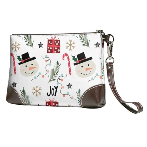 EgoMed Weihnachten mit Schneemann,Handgelenktaschen PU-Leder Clutch Damen Reißverschluss Geldbörse Brieftasche Handtasche mit Handschlaufe von EgoMed