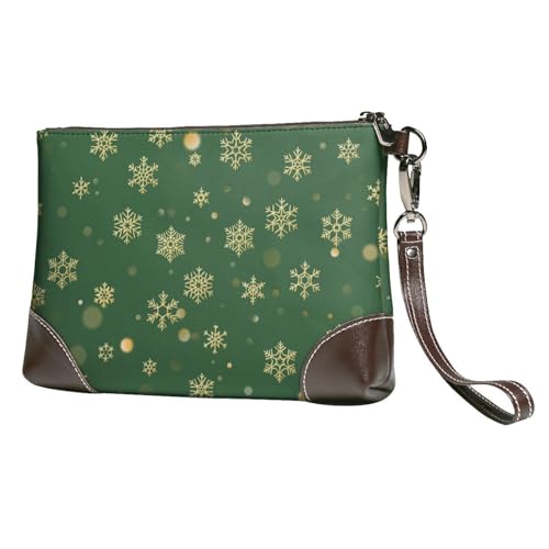 EgoMed Weihnachten mit goldenen Schneeflocken,Handgelenktaschen PU-Leder Clutch Damen Reißverschluss Geldbörse Brieftasche Handtasche mit Handschlaufe von EgoMed