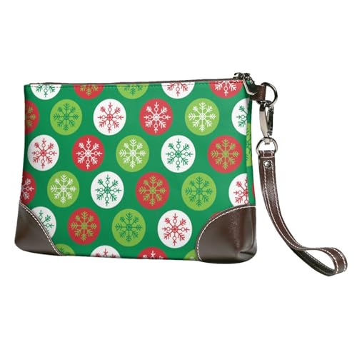 EgoMed Weihnachts-Stechpalmenbeeren-Muster,Handgelenktaschen PU-Leder Clutch Damen Reißverschluss Geldbörse Brieftasche Handtasche mit Handschlaufe von EgoMed