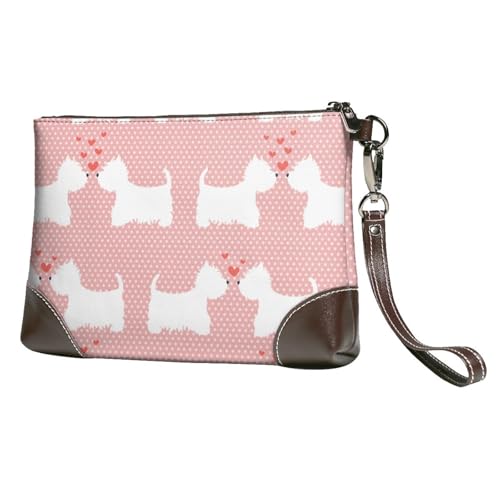 EgoMed Westie Hunde Muster,Handgelenktaschen PU-Leder Clutch Damen Reißverschluss Geldbörse Brieftasche Handtasche mit Handschlaufe von EgoMed