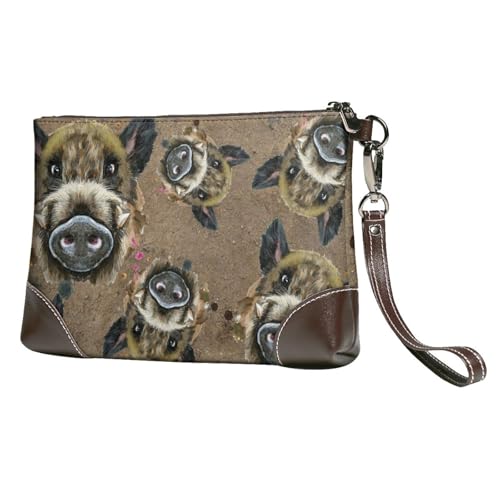 EgoMed Wildschweine,Handgelenktaschen PU-Leder Clutch Damen Reißverschluss Geldbörse Brieftasche Handtasche mit Handschlaufe von EgoMed