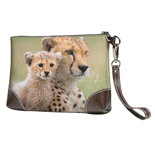 EgoMed Wildtier Gepard,Handgelenktaschen PU-Leder Clutch Damen Reißverschluss Geldbörse Brieftasche Handtasche mit Handschlaufe von EgoMed