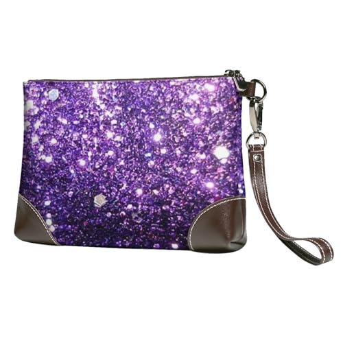 EgoMed Wunderschöner lila Glitzer,Handgelenktaschen PU-Leder Clutch Damen Reißverschluss Geldbörse Brieftasche Handtasche mit Handschlaufe von EgoMed