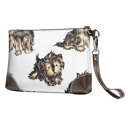 EgoMed Yorkshire Terrier,Handgelenktaschen PU-Leder Clutch Damen Reißverschluss Geldbörse Brieftasche Handtasche mit Handschlaufe von EgoMed