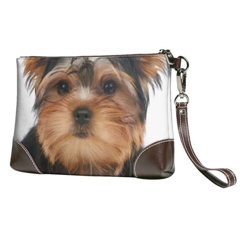 EgoMed Yorkshire Terrier liegt auf Weiß,Handgelenktaschen PU-Leder Clutch Damen Reißverschluss Geldbörse Brieftasche Handtasche mit Handschlaufe von EgoMed