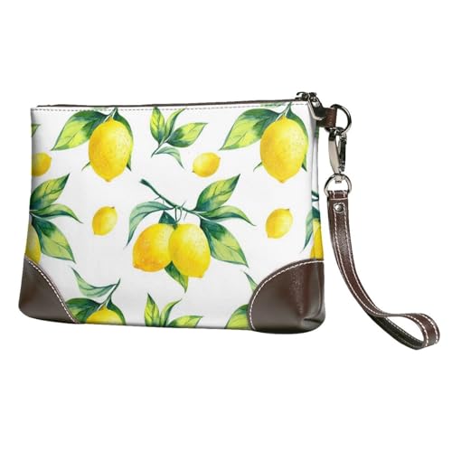 EgoMed Zitrone,Handgelenktaschen PU-Leder Clutch Damen Reißverschluss Geldbörse Brieftasche Handtasche mit Handschlaufe von EgoMed