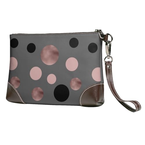 Elegante Faux Pink Black Circles,Handgelenktaschen PU-Leder Clutch Damen Reißverschluss Geldbörse Brieftasche Handtasche mit Handschlaufe von EgoMed