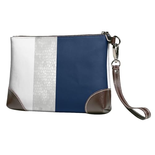 Elegante Faux Silber Marineblau Weiß Streifen,Handgelenktaschen PU-Leder Clutch Damen Reißverschluss Geldbörse Brieftasche Handtasche mit Handschlaufe von EgoMed