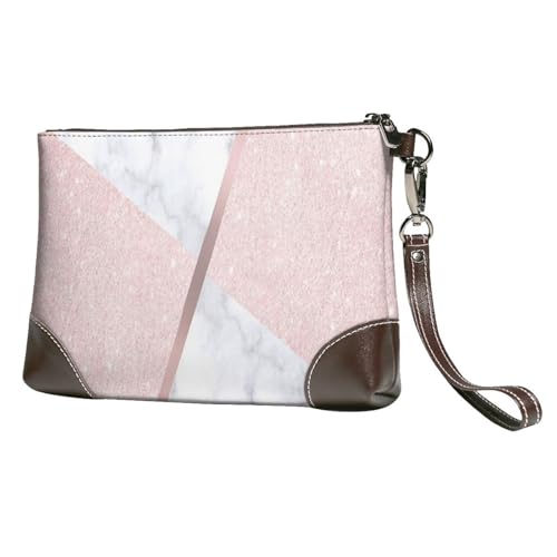 Eleganter Girly Rose Gold Glitter & White Marble,Handgelenktaschen PU-Leder Clutch Damen Reißverschluss Geldbörse Brieftasche Handtasche mit Handschlaufe von EgoMed