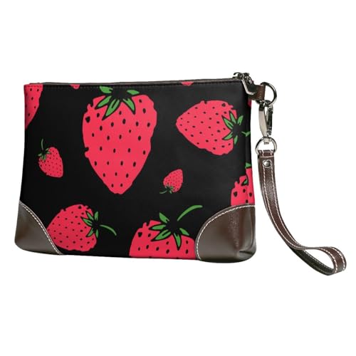 Erdbeere Erdbeere,Handgelenktaschen PU-Leder Clutch Damen Reißverschluss Geldbörse Brieftasche Handtasche mit Handschlaufe von EgoMed