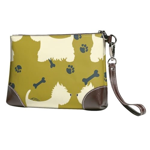 Hund Silhouette West Highland Tier Westen,Handgelenktaschen PU-Leder Clutch Damen Reißverschluss Geldbörse Brieftasche Handtasche mit Handschlaufe von EgoMed