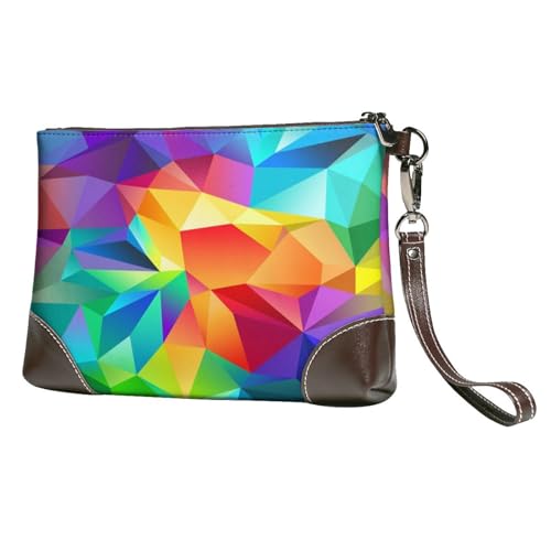 Regenbogen Geometrisch,Handgelenktaschen PU-Leder Clutch Damen Reißverschluss Geldbörse Brieftasche Handtasche mit Handschlaufe von EgoMed