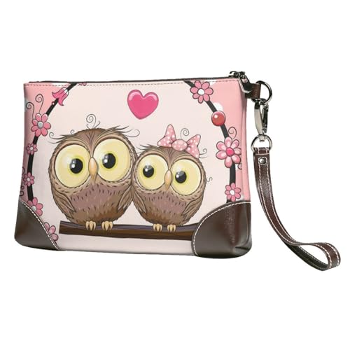 Zwei süße Cartoon-Eulen,Handgelenktaschen PU-Leder Clutch Damen Reißverschluss Geldbörse Brieftasche Handtasche mit Handschlaufe von EgoMed