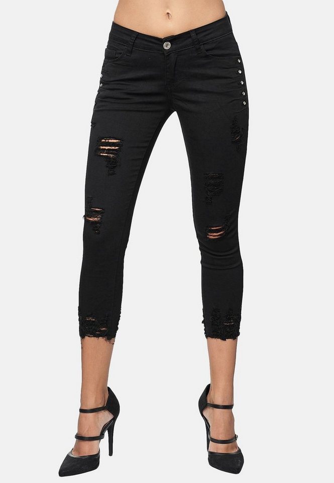 Egomaxx Skinny-fit-Jeans Skinny Denim Jeans Hosen mit Glitzer und cropped Design (1-tlg) 3339 in Schwarz von Egomaxx