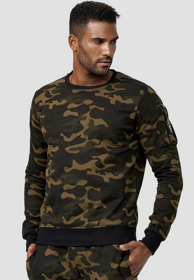 Egomaxx Sweatshirt Sweatshirt Pullover ohne Kapuze mit Armtasche 4240 in Camo Grün von Egomaxx