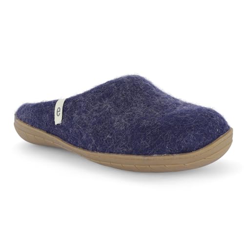 egos Hausschuhe Gummisohle 44 Blau | Damen und Herren Pantoffeln mit 100% natürliche Wolle | Bequeme Hüttenschuhe für Sommer und Winter | Filz Hausschlappen von egos