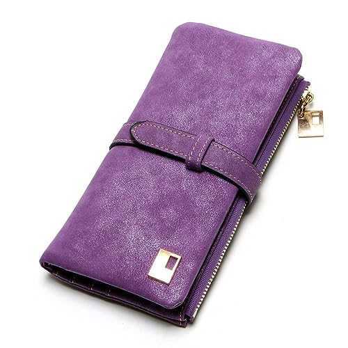 Egujiwa Frauen PU Retro Lange Geldbörse Bi Fold Geldbörsen Reißverschluss Geldbörse Damen Tasche (Lila) von Egujiwa