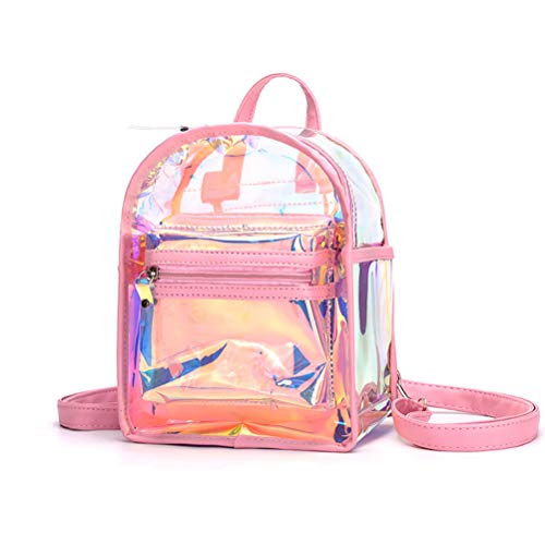 Egujiwa Holographischer Transparenter Rucksack Damen PVC Hologramm Mini Klarer Rucksack Umhängetasche Alltagsrucksack (Rosa) von Egujiwa