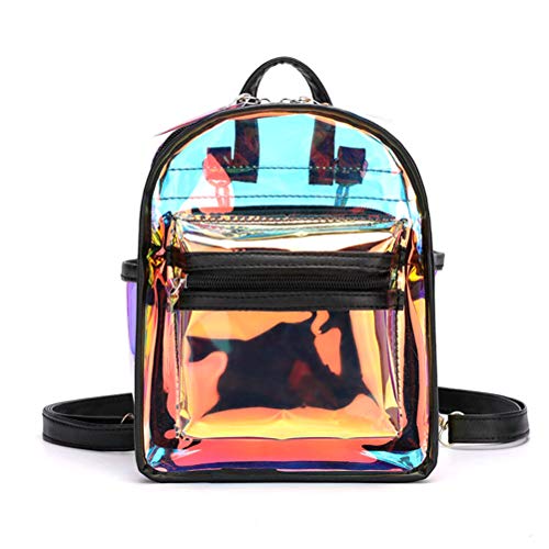 Egujiwa Holographischer Transparenter Rucksack Damen PVC Hologramm Mini Klarer Rucksack Umhängetasche Alltagsrucksack (Schwarz) von Egujiwa