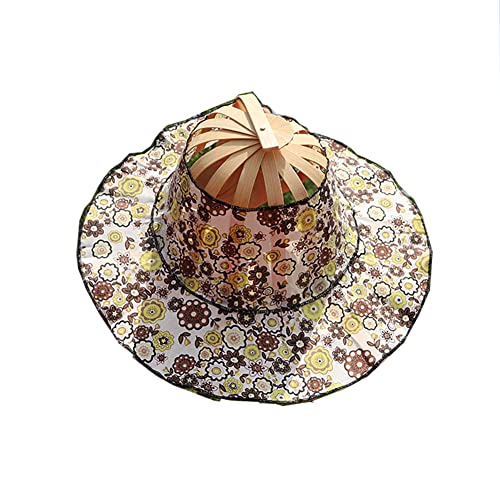 Egurs 2 in 1 Damen Sommer Faltbarer Bambus Sonnenhut Handfächer Strandhut mit Chinesischen Stil Blumenmuster Gelb von Egurs