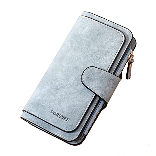 Egurs Damen Geldbörse Lang PU Leder Portemonnaie Viele Kartenfächer mit Reißverschluss Frauen Geldbeutel für Damen Mädchen Hellgrün von Egurs