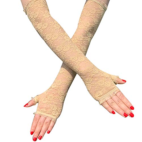 Egurs Spitze Lang Handschuhe Armstulpen Fingerlose Blumenmuster für Oper Hochzeit Party Karneval Tanzen Beige Egurs Spitze Lang Handschuhe Armstulpen Fingerlose Blumenmuster für Oper Hochzeit Party Karneval Tanzen Beige von Egurs