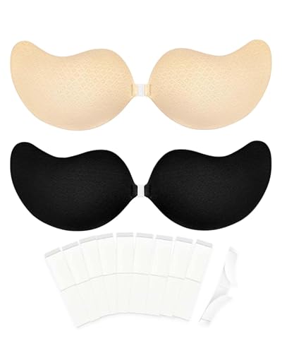 Egussi Klebe BH Push Up, Trägerlos, rückenfrei, wiederverwendbar, unsichtbar und atmungsaktiv für Frauen + 10PCS doppelseitiges Klebeband für Kleidung von Egussi