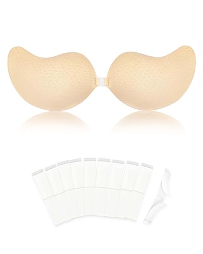 Egussi Klebe BH Push Up, Trägerlos, rückenfrei, wiederverwendbar, unsichtbar und atmungsaktiv für Frauen + 10PCS doppelseitiges Klebeband für Kleidung von Egussi