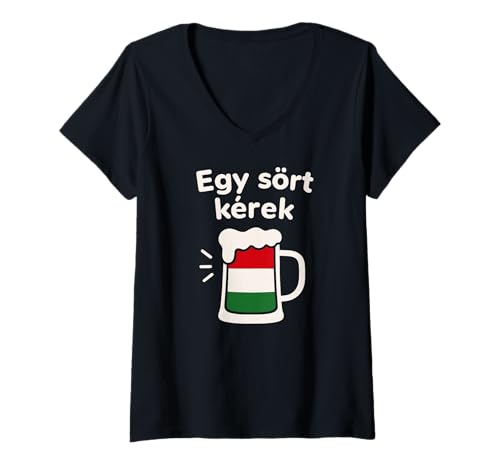 Damen Egy Sört Kérek Lustiges ungarisches Bier Trinken T-Shirt mit V-Ausschnitt von Egy Sört Kérek Hungarian Beer Humor