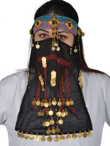 Arabische Beduinen-Maske Gesichtsschleier Folkloretanz-Schmuck Orient Fasching Karnevalsschmuck, schwarz-Gold von Egypt Bazar