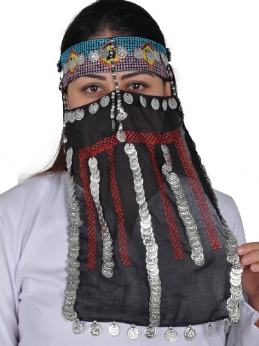 Arabische Beduinen-Maske Gesichtsschleier Folkloretanz-Schmuck Orient Fasching Karnevalsschmuck, schwarz-Silber von Egypt Bazar