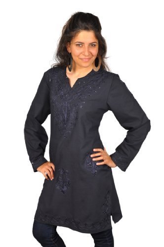 Egypt Bazar Bestickte Damen-Tunika Top/Bluse Tunika-Kleid, Größe: M, dunkelblau von Egypt Bazar