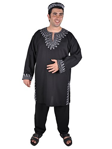 Egypt Bazar Dreiteiliges Herren-Salwar-Kameez- Set im Pakistani-Stil, Größe: 5XL, schwarz von Egypt Bazar