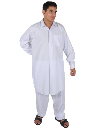Egypt Bazar Zweiteiliges Herren-Salwar-Kameez- Set im Pakistani-Stil, Farbe: weiß (68 (5XL)) von Egypt Bazar